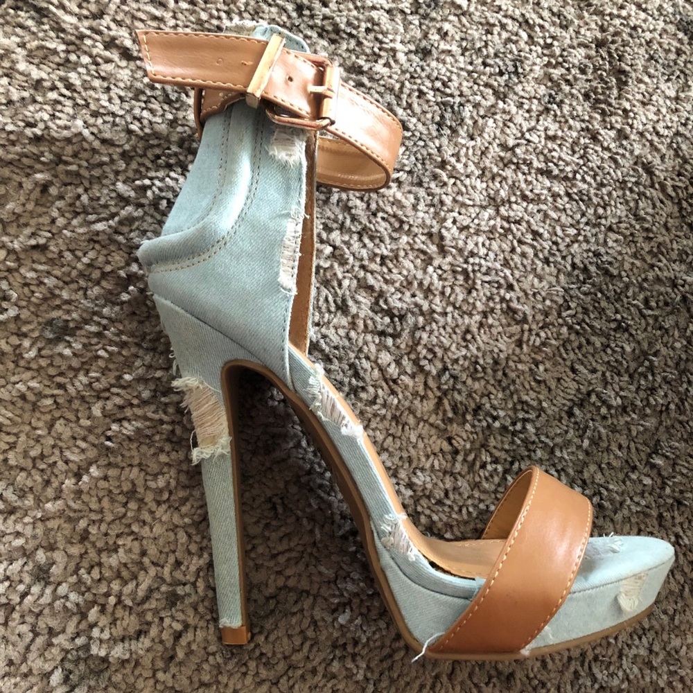 Distressed denim heels